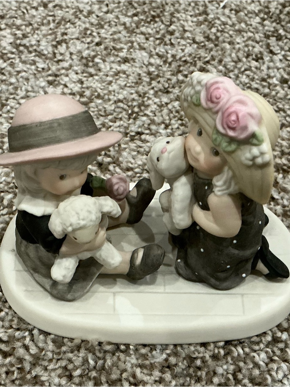 Kim Anderson Girl & Boy Figurine with Lambs - Pink Accents